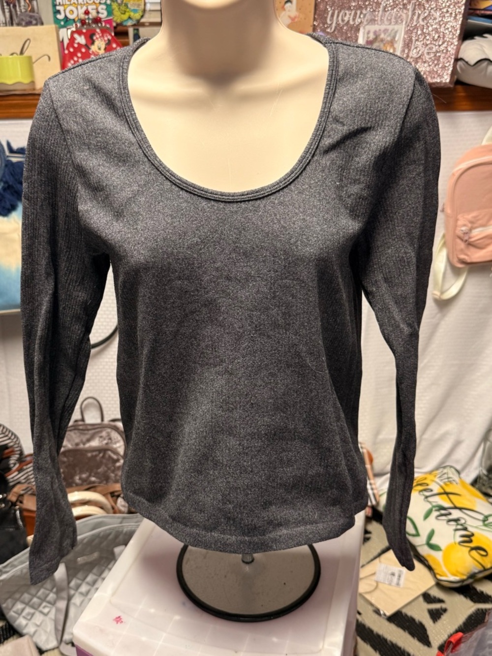 No Boundaries Charcoal Scoop Neck Long Sleeve Top